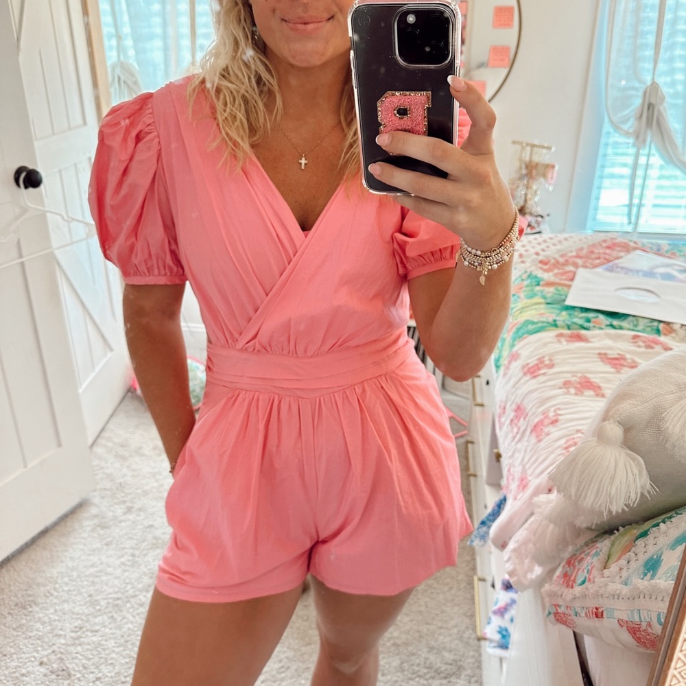 Pink Puff Sleeve Romper